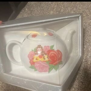 Belle, Beauty and the Beast White Teapot with Pink and Green Floral Design